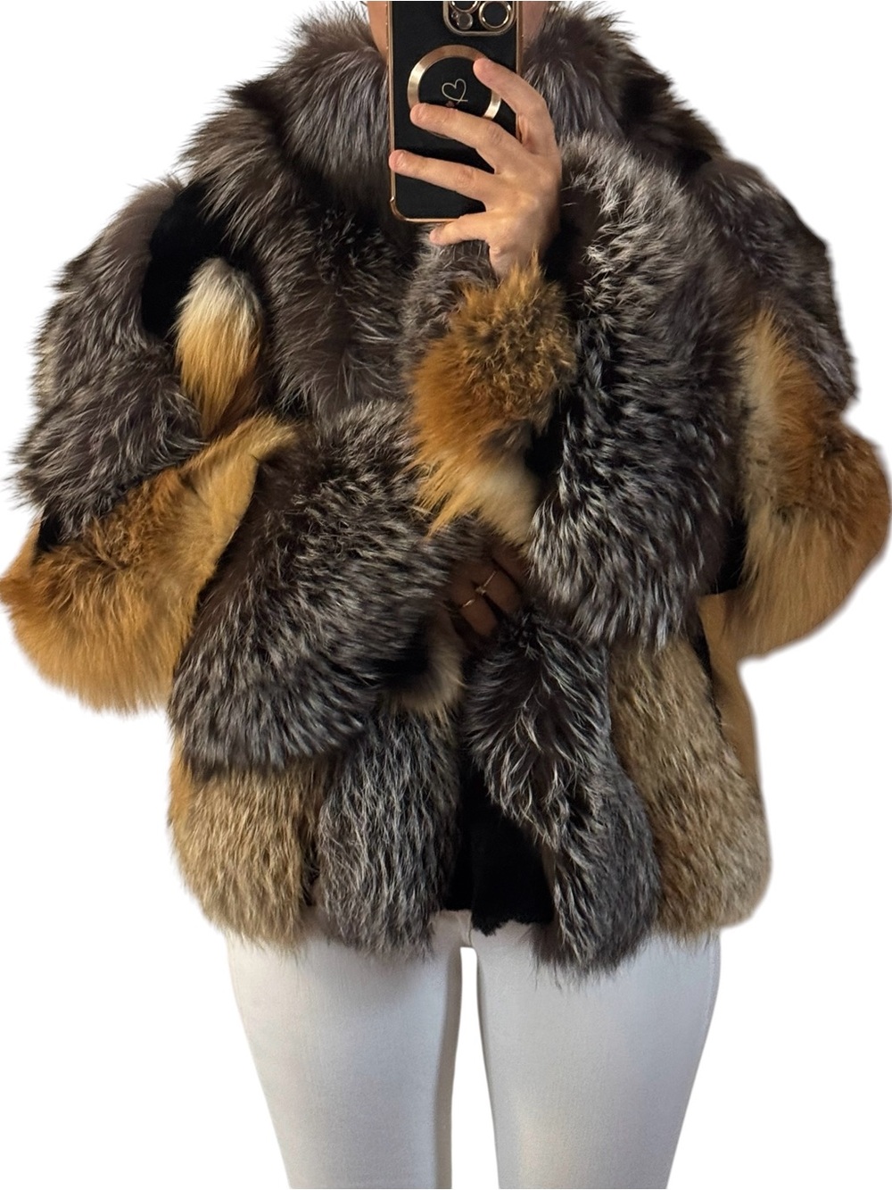 Luxury Golden silver black fox Multi-Color Fur fox Jacket  Women's Fashion Coat - Picture 6 of 17